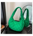 Bright green quilted puffer handbag with cloud-like texture and arc-shaped handle - Small / Green