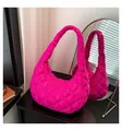 Quilted cloud shoulder bag in magenta finish with padded rhombus stitching and hobo shape - Small / Rose Red