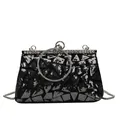 Sparkly sequins evening clutch bag with round metal handle and rhinestone trim - Gray