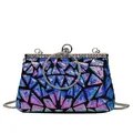Blauw-paarse pailletten clutch met strass ringgreep en zilveren kettingriem - Blauw