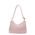 Sac à bandoulière rose plissé avec texture à bulles et anneaux métalliques dorés - Rose