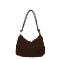 Sac à bandoulière marron foncé plissé à bulles avec des détails en métal doré - Marron