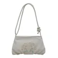 Beigefarbene Schultertasche aus Kunstleder mit eleganter Blumenstickerei im Asia-Stil - Gebrochenes Weiß