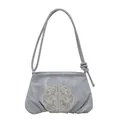 Hellgraue Schultertasche mit Blumenstickerei und elegantem Knotengriff-Design - Grau