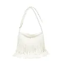 Sac lune blanc avec franges et bandoulière tressée pour femme style bohème - Blanc