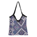 Ethnic woven shoulder bag with colorful geometric patterns and black straps for women - Blue