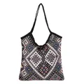 Ethnic woven tote bag with colorful geometric patterns and black shoulder straps - Black