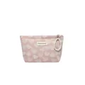 Pink canvas cosmetic bag with heart embroidery and pearl-decorated zipper handle - Pink