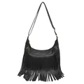 Borsa a tracolla boho nera con frange in finta pelle e cinturino regolabile dorato - Nero