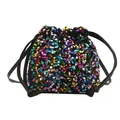 Secchiello glitterato con paillettes multicolori e tracolla in pelle nera - Paillettes arcobaleno / Arcobaleno