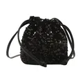 Borsa a secchiello con paillettes nere brillanti, chiusura a coulisse e tracolla sottile - Paillettes Tutto Nero / Nero