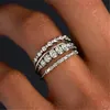 Silver-toned 4-piece stackable ring set with brilliant round clear cubic zirconia stones - US 5 / Silver (White Zirconia)