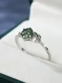 Macro shot of S925 silver ring featuring green moss agate and leaf detail with zircons - US 4 / Platinum Green Agate