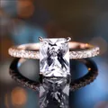 Macro shot of rectangular diamond ring with rose gold band and pave setting - US 4 / Rose Gold/White Zirconia
