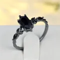 Vintage black ring with hexagonal blue sandstone and ornate side engraving details - US 6 / Black Gold Blue Sandstone Zirconia