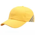 Safety yellow cotton baseball cap for students featuring reflective gray triple stripes - One Size / Yellow