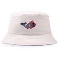 Cappello a secchiello beige con ricamo di carpa koi in cotone, vista frontale professionale - Taglia Unica(58cm) / Beige