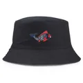 Reversible bucket hat with embroidered koi fish pattern for men and women stylish black cotton - One Size / Black