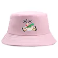 Bob rose en coton avec broderie de renne colorée sur un fond blanc épuré - Taille Unique Adulte(56-58cm) / Rose