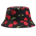 Cappello alla pescatora in cotone nero con stampa di ciliegie e stile chic giapponese - Taglia unica / Nero
