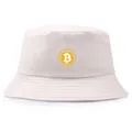 Sombrero de pescador beige de algodón con logo de Bitcoin amarillo en el frente - Talla Única Adulto (58cm) / Beige