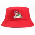 Red cotton bucket hat featuring detailed festive reindeer embroidery for Christmas - Adult One Size(56-58cm) / Red
