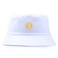 Witte katoenen vissershoed met geel Bitcoin-logo voor casual outdoor-activiteiten - Eén maat / Wit
