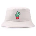 Cappello da pescatore minimalista beige in tela con ricamo di cactus verde su fondo bianco - Taglia unica / Ricamo di Cactus / Viola