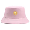 Sombrero de pescador rosa Bitcoin con logo bordado y ala pespunteada en fondo blanco - Talla Única Adulto (58cm) / Rosa