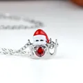 Christmas Santa Claus heart necklace with red crystal and I Love You pendant design - Heart Enamel Santa