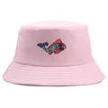 Pink bucket hat with detailed koi fish embroidery and classic stitched cotton brim - One Size / Pink