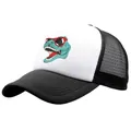Classic black and white trucker hat with cool green dinosaur wearing red sunglasses - Adult Free Size (58cm Adjustable) / Black