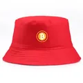 Rode katoenen vissershoed met geborduurd Bitcoin-logo aan de voorzijde van de hoed - Eén maat / Rood