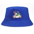 Chapeau bob bleu en coton avec broderie de renne de Noël et écharpe verte festive - Taille Unique Adulte(56-58cm) / Bleu saphir
