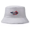 Cappello a secchiello grigio chiaro reversibile con ricamo etnico di carpa - Taglia Unica(58cm) / Grigio