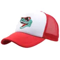 Red and white dinosaur mesh trucker hat featuring a cool sunglasses T-Rex graphic - Adult Free Size (58cm Adjustable) / Red