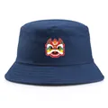 Navy blue bucket hat with Chinese Lion Dance print and reinforced stitched brim - Adult One Size (58cm) / Navy Blue
