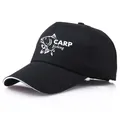 Gorra de béisbol de algodón negro con bordado CARP fishing y visera tipo sándwich - Talla Única Adulto (Ajustable 58cm) / Negro