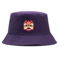 Dark purple Chinese lion dance printed bucket hat in premium twill cotton fabric - Adult One Size (58cm) / Purple