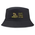 Black bucket hat featuring yellow rattlesnake and Dont Tread On Me print on front - Adult One Size (58cm Non-adjustable) / Black