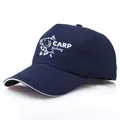 Navy blue cotton baseball cap with CARP fishing print and white brim edge contrast - Adult Free Size (Adjustable 58cm) / Navy Blue