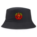 Zwarte katoenen vissershoed met het nationale embleem van de USSR en hamer en sikkel - Eén Maat Volwassenen (58cm) / Zwart