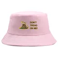 Pink cotton bucket hat with yellow Gadsden snake and Don't Tread On Me print on white background - Adult One Size (58cm Non-adjustable) / Pink