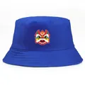 Royal blue bucket hat with traditional Chinese lion embroidery on high-quality cotton canvas - Adult One Size (58cm) / Blue