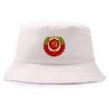 Witte vissershoed met wapen van de USSR en CCCP print voor zomerse vrijetijdskleding - Eén Maat Volwassenen (58cm) / Beige