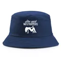 Navy blue bucket hat featuring white 'She said NO STRIPPERS' print and dancer graphic - Adult One Size (58cm Non-adjustable) / Navy Blue