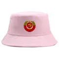 Roze Sovjet-Unie CCCP embleem katoenen vissershoed met hamer en sikkel print voor de zomer - Eén Maat Volwassenen (58cm) / Roze