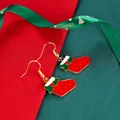 Christmas stocking earrings with red and green enamel and festive holly leaf design - Christmas Sock