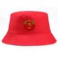 Rode Sovjet CCCP vissershoed met goudkleurig embleem van hamer en sikkel borduur - Eén Maat Volwassenen (58cm) / Rood