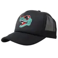 Black mesh trucker hat featuring a green dinosaur wearing sunglasses on the front panel - Adult Free Size (58cm Adjustable) / Black